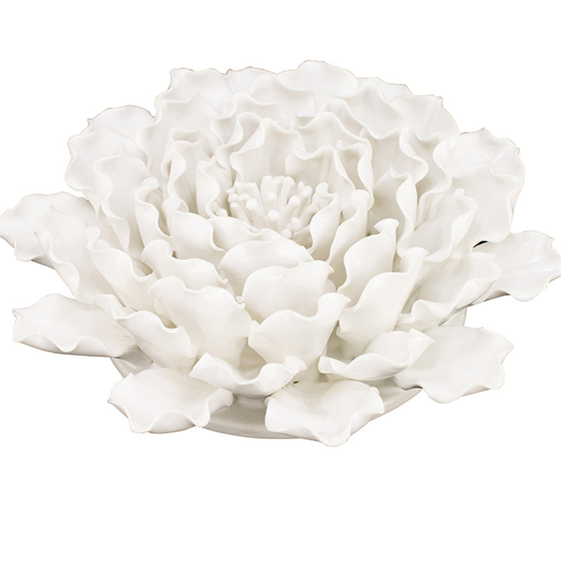 Décoration murale 3D en céramique fleur, crème avec pétales texturés, 9,3 x 9,3 x 3 pouces, ornement exquis pour mur, table, tablette, décoration de pétale facile à monter et à nettoyer, 3D fait à la main, table attrayante et