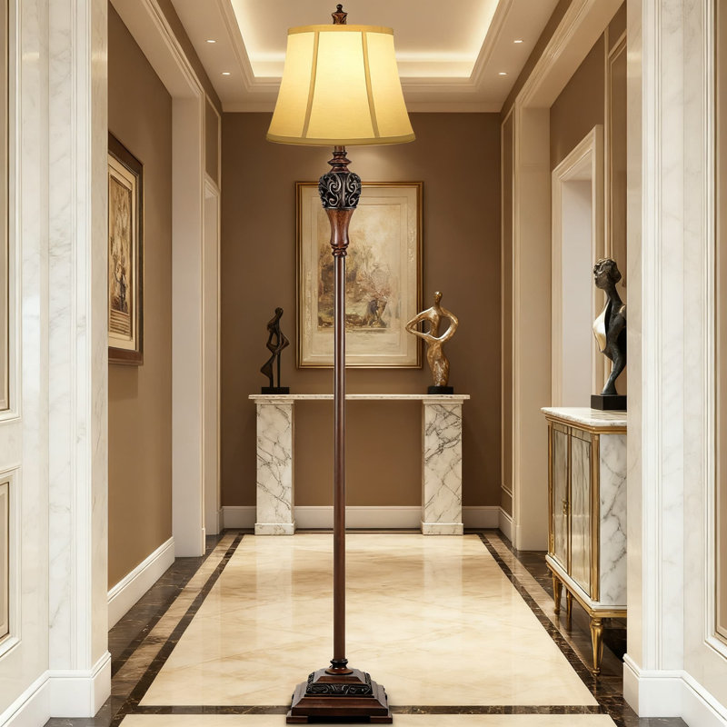 Vintage Floor Lamp For Living Room And Bedroom, Traditional Farmhouse Tall Standing Lamp With White Fabric Shade, Mid-Century Antique Rustic Pole Lamp For Reading And Home Decor