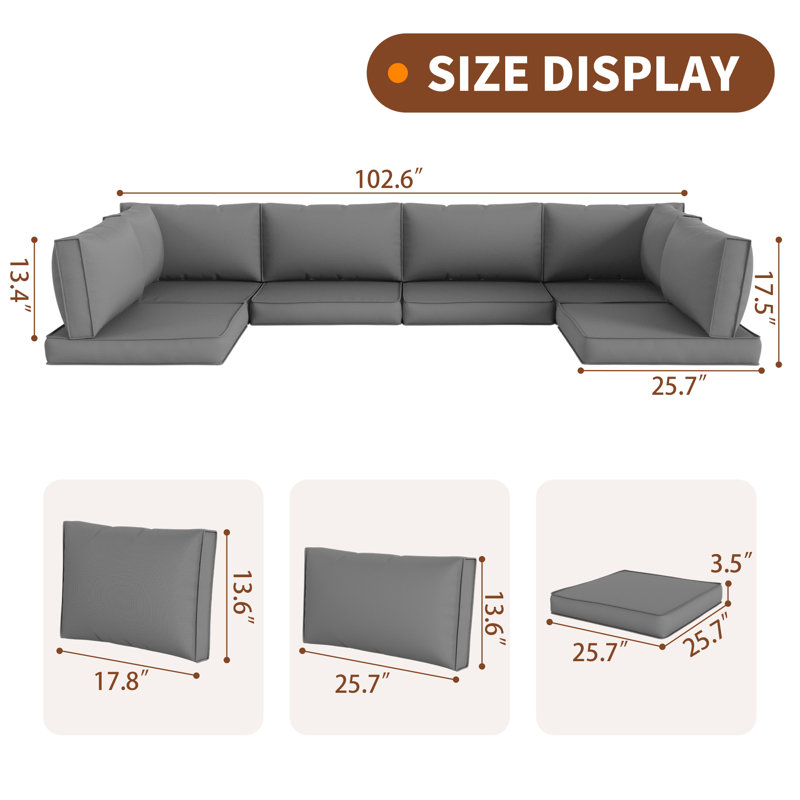 Ensemble de 14 coussins modulaires d'extérieur 14 pièces, coussins de siège avec housses à fermeture à glissière pour meubles de patio