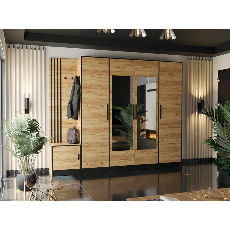 Subra Hall Tree 206.4cm Wide with Bench, Oak