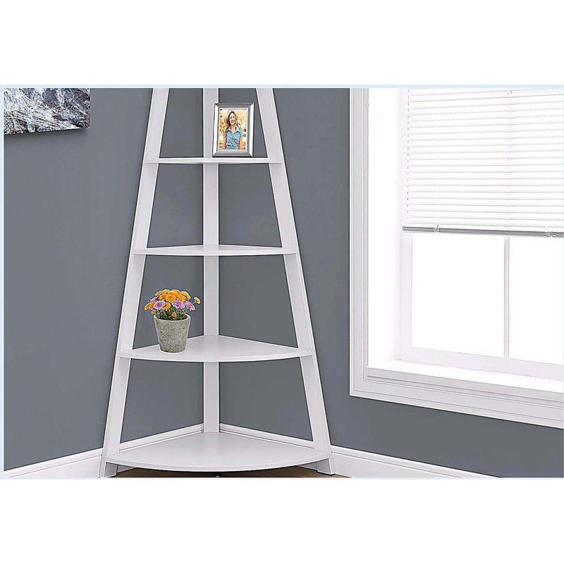 4-Tier Corner Etagere Bookshelf with Fixed Tray-Style Shelves, White