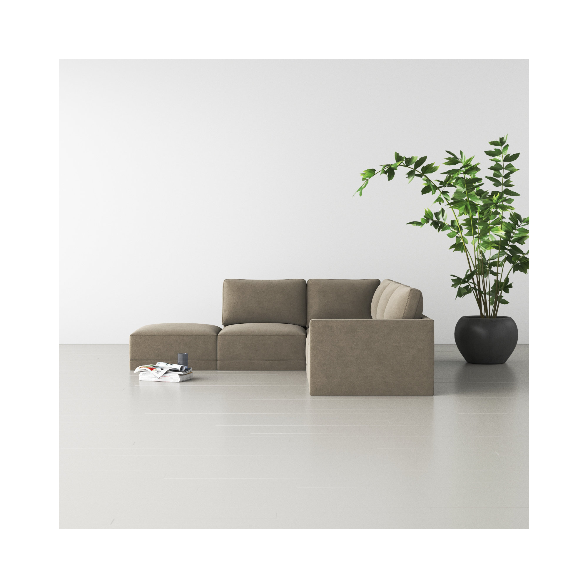Deirdre Modular Upholstered Reversible Chaise L-Sectional, Taupe