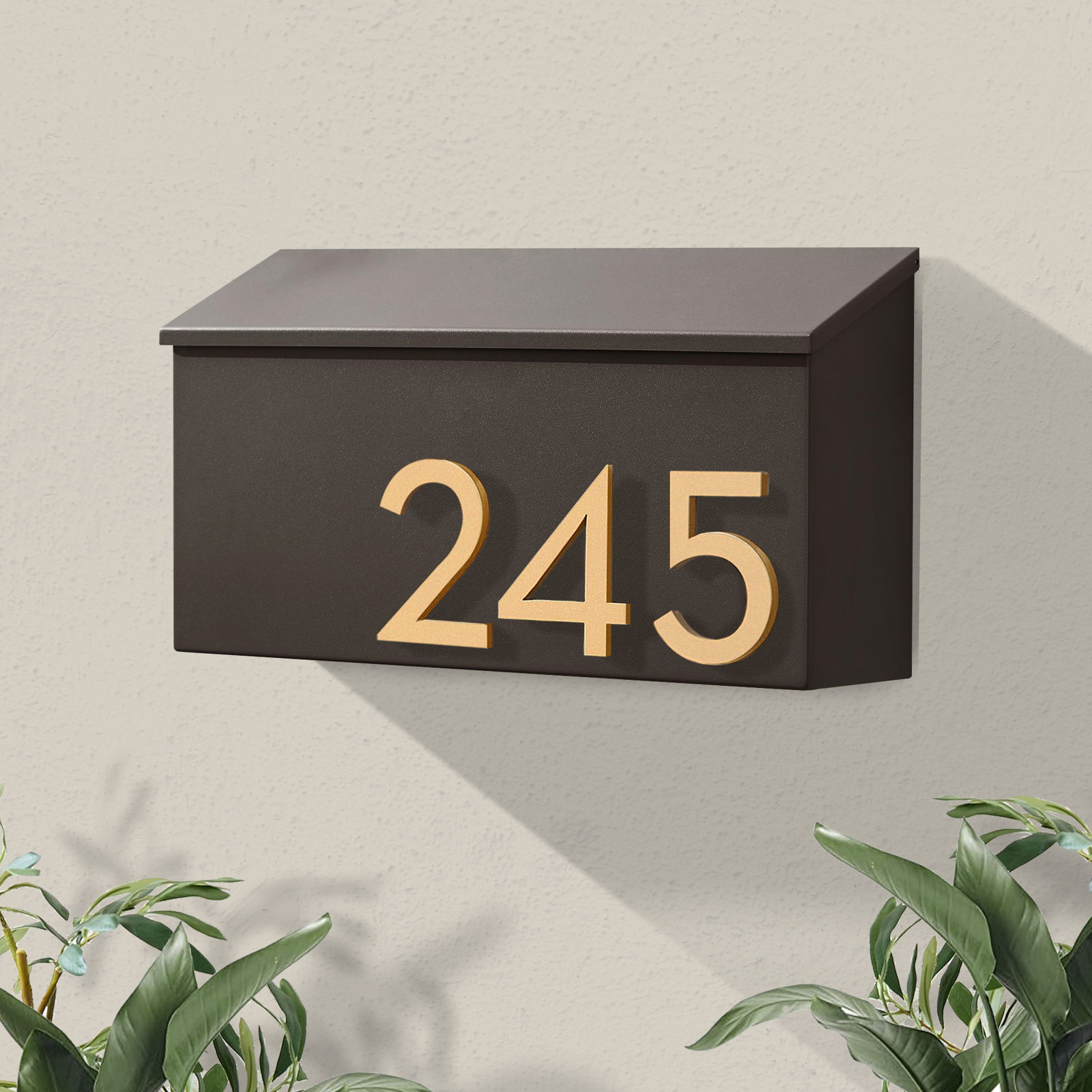 Steel Wall-Mounted Mailbox, Brown, Brass, Yes