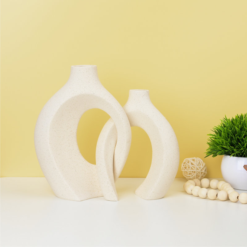 Christiam 2 Piece Handmade Ceramic Table Vase, White