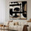 Art mural encadré, formes abstraites de style Mid-Century rétro noir et brun clair, technique mixte pour décoration de salon de chambre à coucher (assemblage de cadre requis)