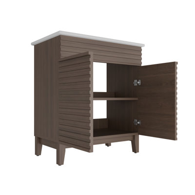 Meuble-lavabo simple 30 po Mid-Century avec plateau en céramique