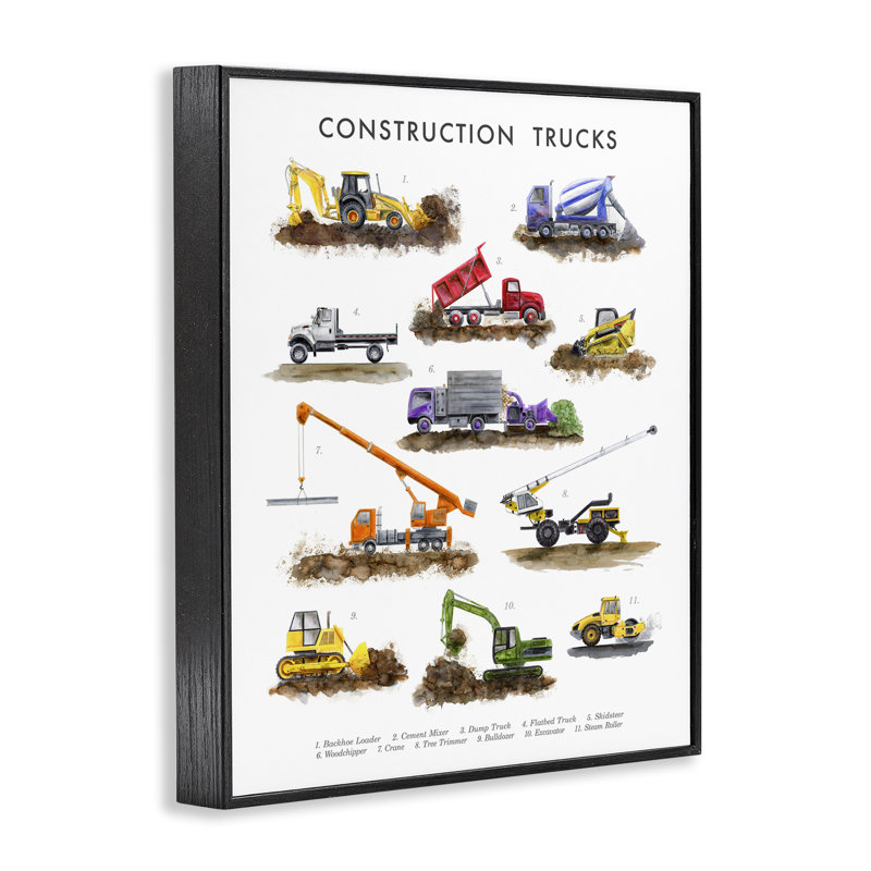  Camions de construction éducatifs, estampe numérique encadrée par Brett Blumenthal, H 14 po x l 11 po
