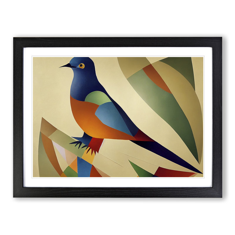 Dove Bird In Abstract Vol.1 - Single Picture Frame Print, 46cm H x 64cm W, Black