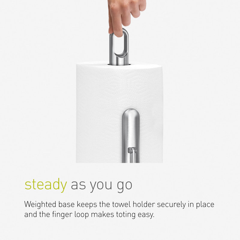 Tension Arm Standing Paper Towel Holder, Brushed Stainless Steel,Silver, Brushed
