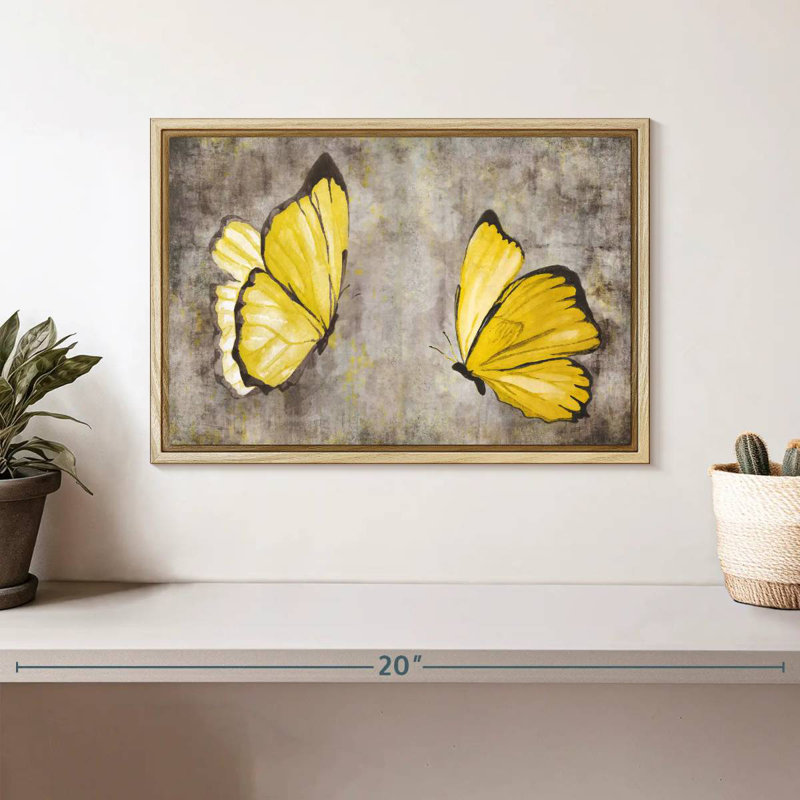 Papillons jaunes, Cadre flottant en bois naturel, 13 po x 9 po