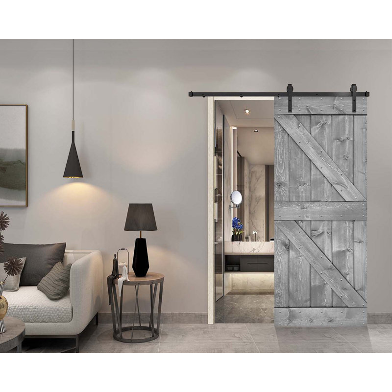 Porte de grange peinte 84 po 84 po, Gris, 26 po x 84 po