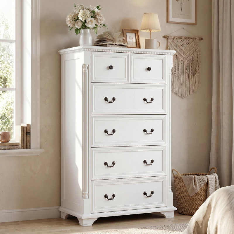 31.5'' W Farmhouse 6 - Drawer Dresser, White