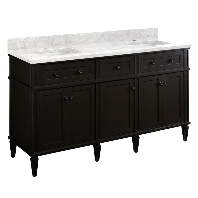 60" Elmdale Double Vanity with Rect Undermount Sinks - Charcoal Black, Carrara Marble, Single Hole