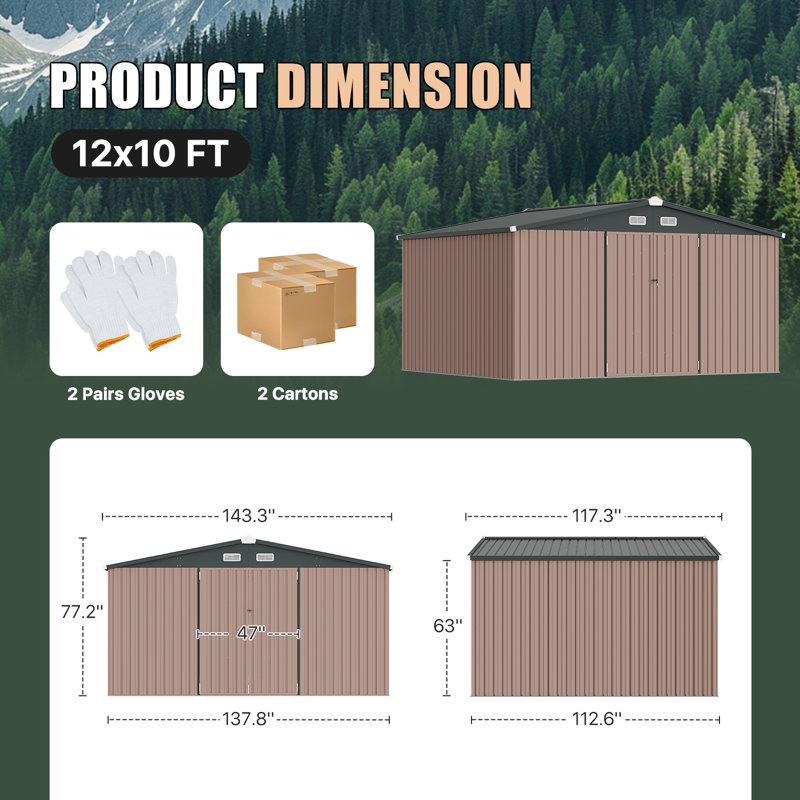 12 pi. L 10 pi. D Remise de rangement en métal
