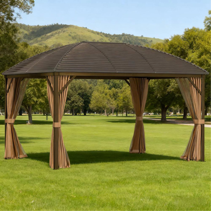 Pavillon de jardin avec toit rigide 10 pi x 13 pi avec rideaux, moustiquaire, pavillon avec toit en acier