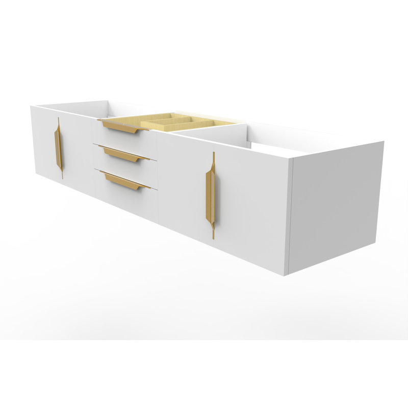 Alpine 72'' Wall-Mounted Single Vanity Base Only, White/Gold