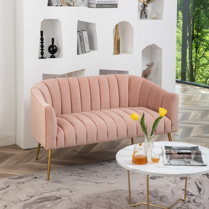 Ensemble de salon en velours 2 pièces Murrow, Velours rose