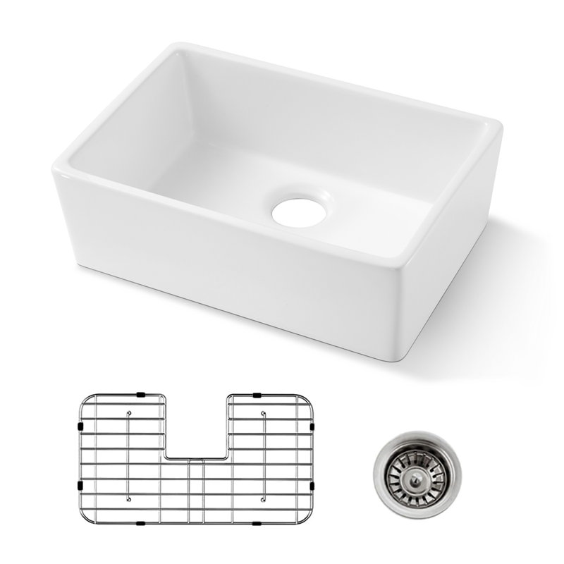 24 Inch White Fireclay Farmhouse Sink-24X 16 White Farm Sink For Small Kitchen And Laundry
