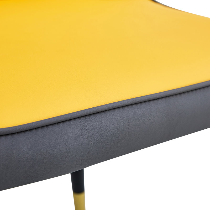 De 4 élégantes chaises de salle à manger, revêtement en cuir de polyuréthane gris-jaune, pieds en métal, coussin de siège épais pour une assise gracieuse dans la cuisine, la chambre à coucher, le bureau, le cuir orange et gris foncé contemporain, confortable et robuste