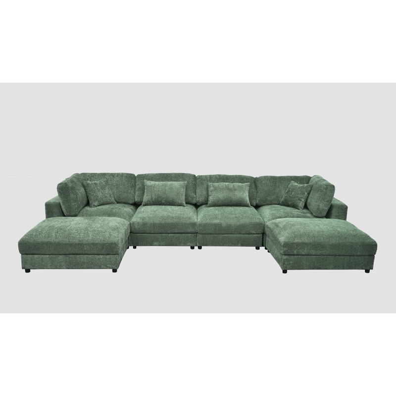 Everden Modular Plush Sectional Sofa, 33" H x 144" W x 72" D, Green Polyester