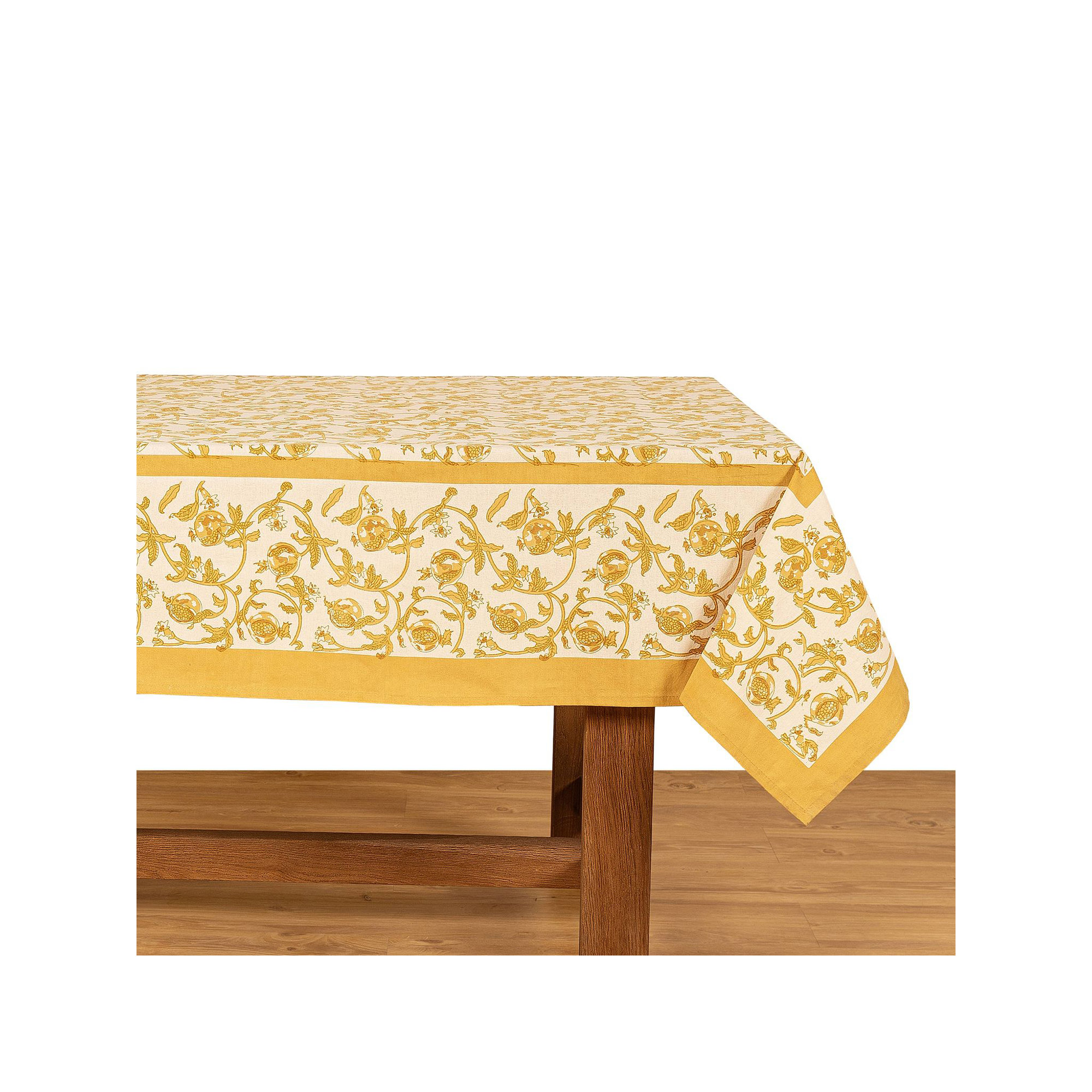 Bryah Floral Tablecloth, 86" L x 59" W, Mustard/White