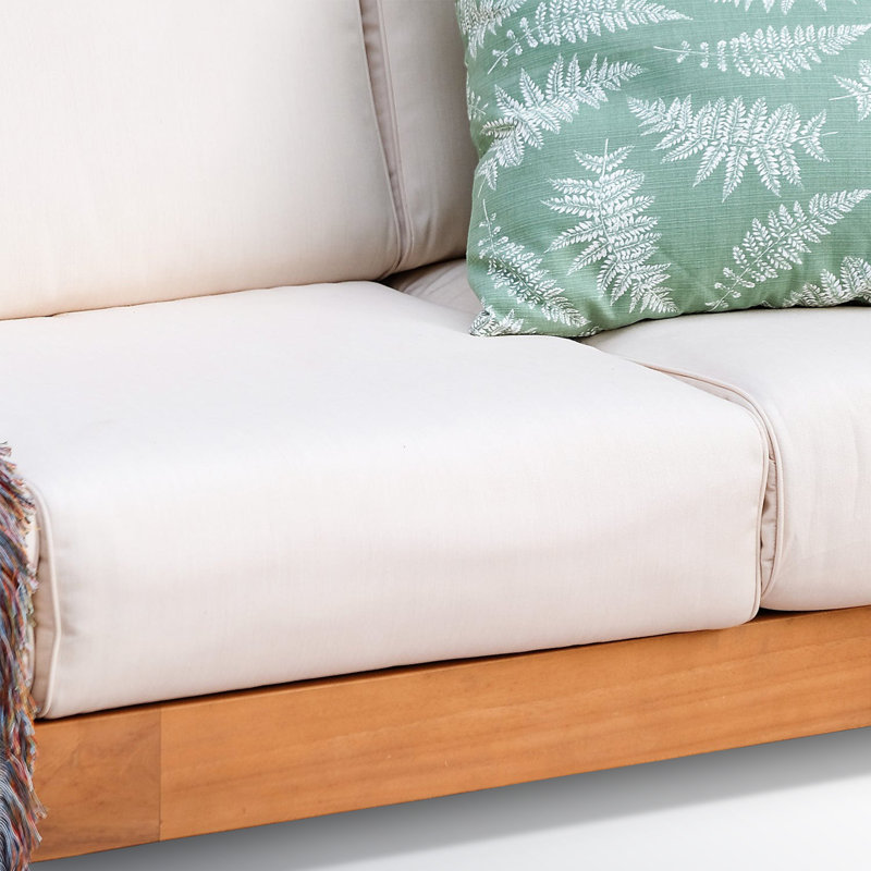 Chaney 78.75'' Wide Rectangle Teak Patio Sofa with Sunbrella® Cushions, Canvas Vellum Sunbrella® Canvas