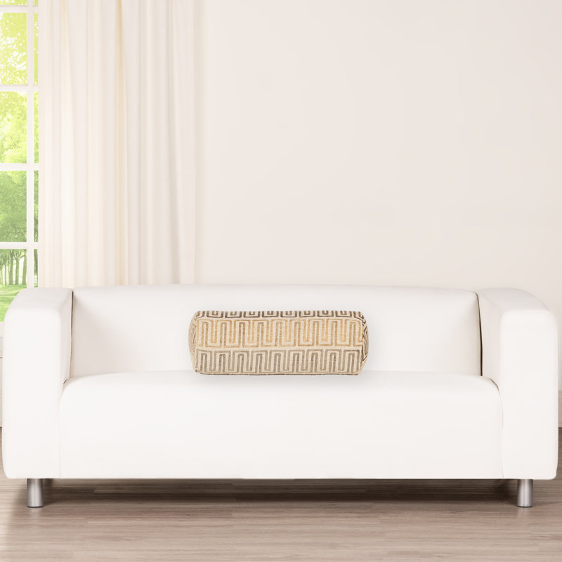 Coussin décoratif Rhodes, Motif géométrique brun clair, Traversin H 8 po x l 21 po