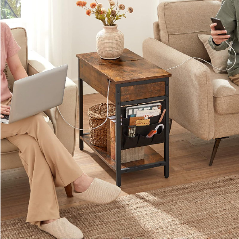 Apaui End Table with Built-In Outlets, Brown/Black