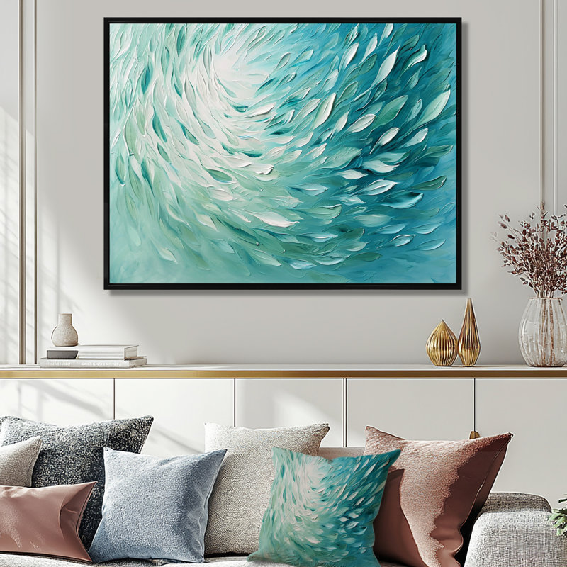 «Green Turquoise Boho Feather Wave», impression d'art mural plumes, H 12 po x l 20 po x P 1 po