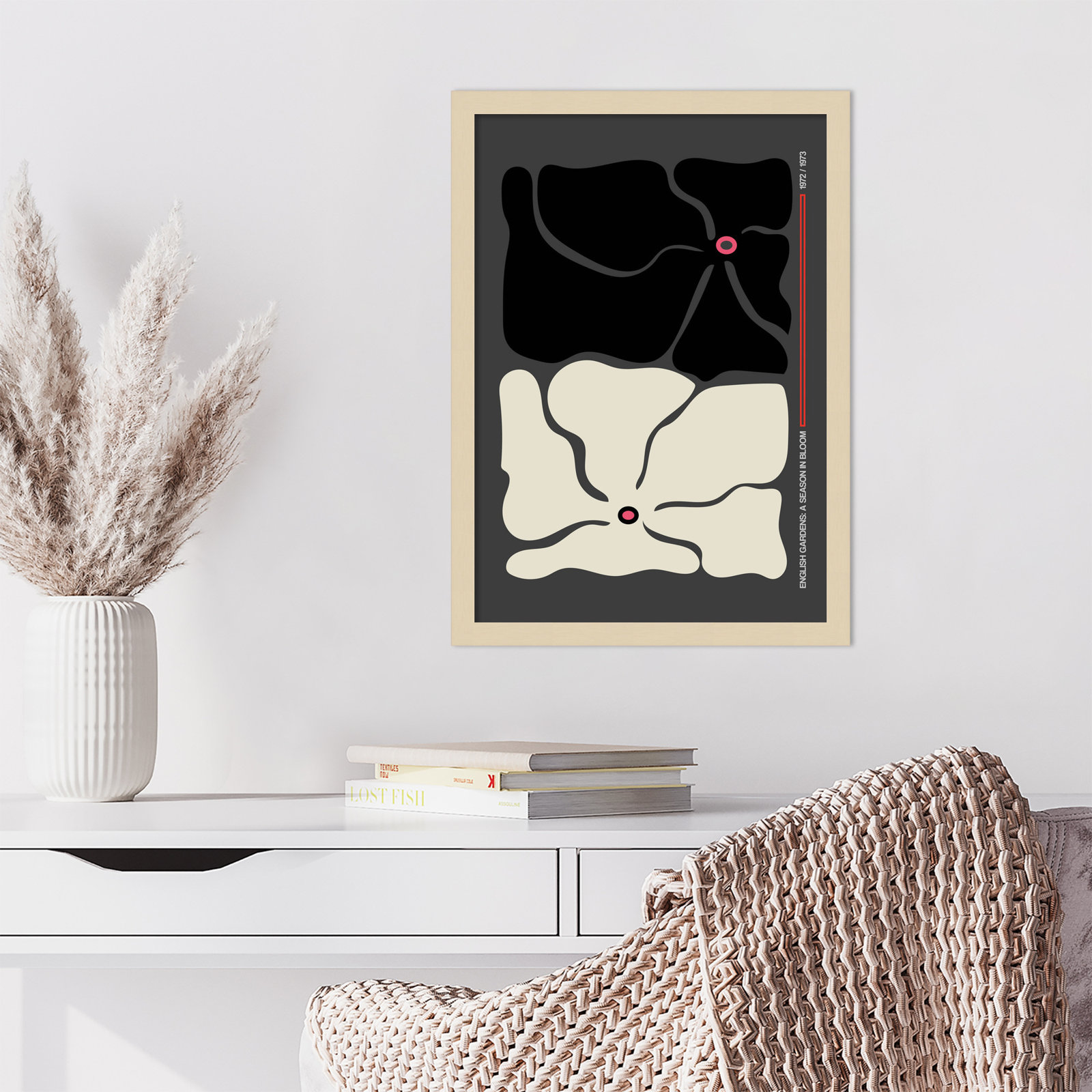 Two by Two Flower Grey Print, Brown, 21" H x 15" W x 1" D