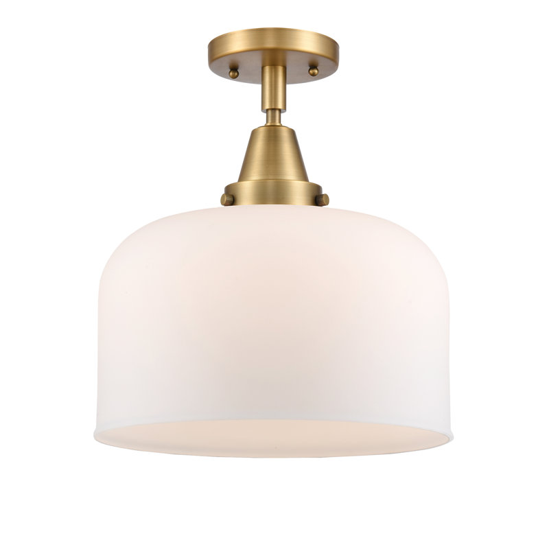 Amede Glass Flush Mount, 12.5" H x 12" W x 12" D, Brushed Brass, Matte White