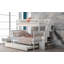 Lit superposé simple au dessus d'un lit double avec lit gigogne caché et escalier de rangement fonctionnel, blanc-404592156-404592158