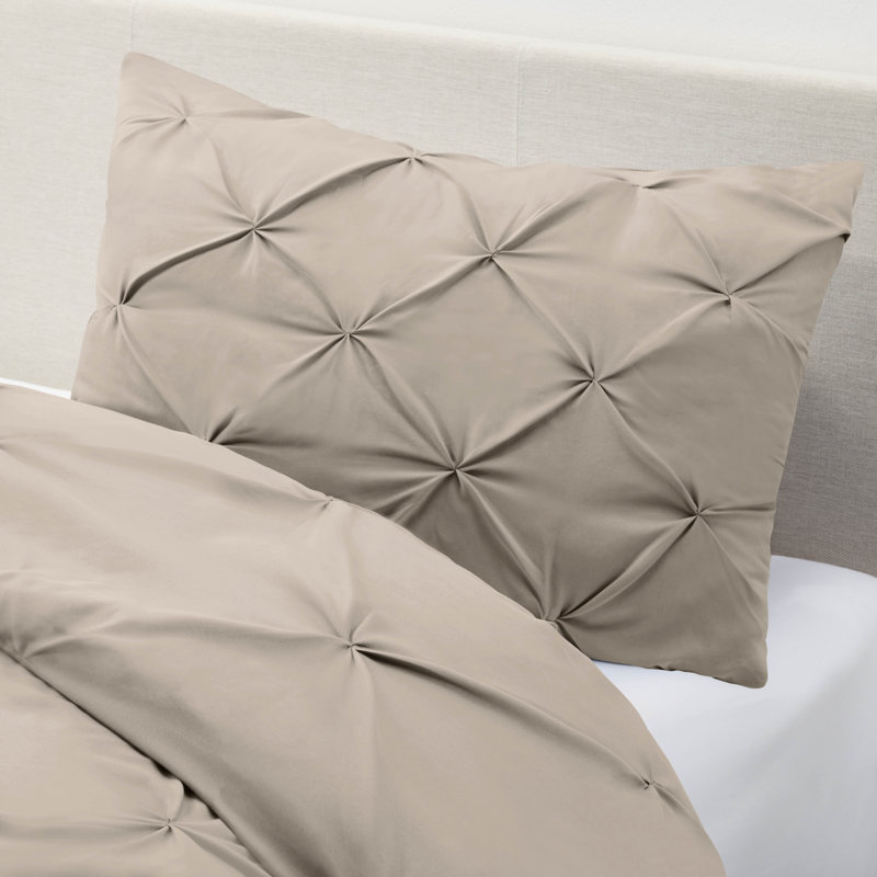 Double Brushed Pleated Duvet Cover Set, Twin Duvet Cover + 1 Standard Pillowcase, Taupe