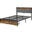 Très grand cadre de lit très grand avec lumières à DEL, tête de lit avec rangement, 2 tiroirs, station de charge, brun et gris, fer, sans sommier, assemblage facile, mobilier de chambre à coucher silencieux et stable-130522808