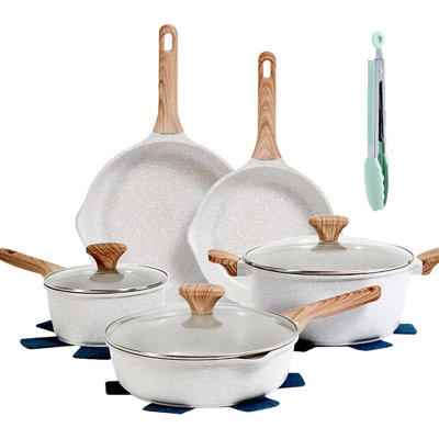 Batterie de cuisine antiadhésive 12 pièces, revêtement en granite, sans PFOA - Comprend les casseroles, les poêles, les outils pour tous les poêles