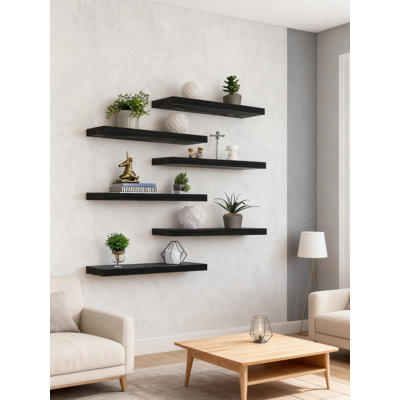 Floating Shelves For Wall Set Of 6, Rustic Wood Wall Shelves With Hidden Brackets For Home Storage And Decor