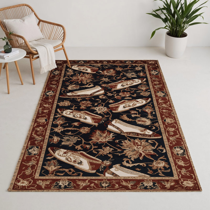 Tapis noir français intérieur et extérieur, Rectangle 5 pi x 7 pi
