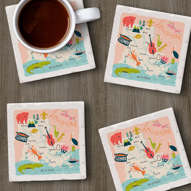 Louisiana Home 4-Pack Tumbled Tile Stone Coasters