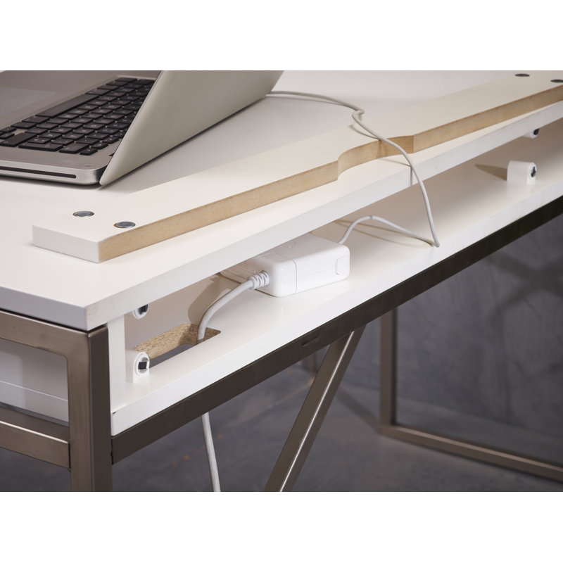 Mistral 137cm W Rectangle Standing Desk with oak legs incl. 3 trays, White/Oak