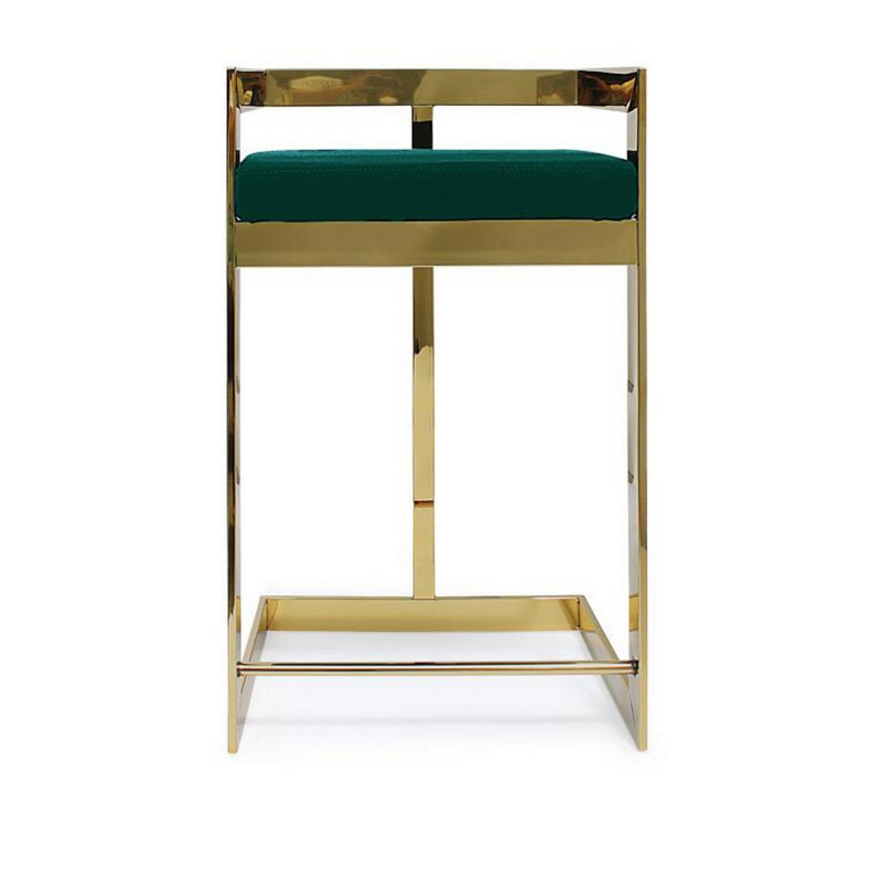 Adalinna Upholstered Counter Stool with Metal Frame, Gold, Green, Extra Tall (36" Seat Height)
