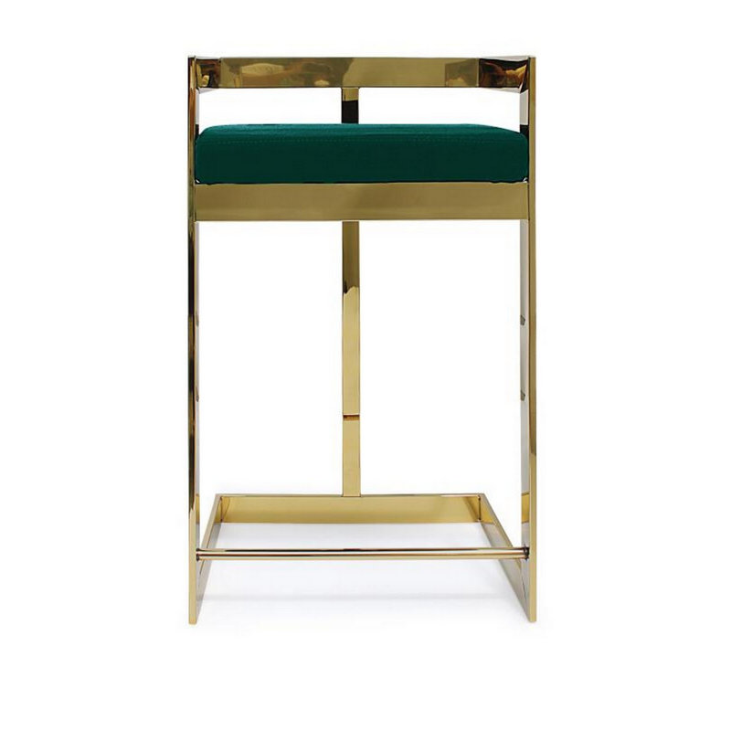 Adalinna Upholstered Counter Stool with Stainless Steel Frame, Gold, Black, Extra Tall (36" Seat Height)