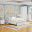 Grand lit escamotable blanc crème avec volets de rangement, matelas escamotable pour grand lit en bois pour chambre à coucher et salle polyvalente