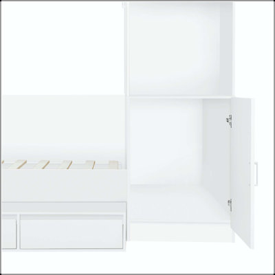 Lit plateforme double en bois avec 6 tiroirs, bureau, tablettes et garde-robe