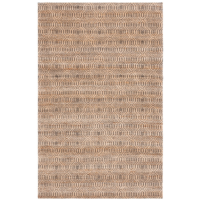 Taliyah Natural Fiber Handloomed Jute Cotton Geometric Rug in Natural/Black/Brown, Rectangle 5" x 8"