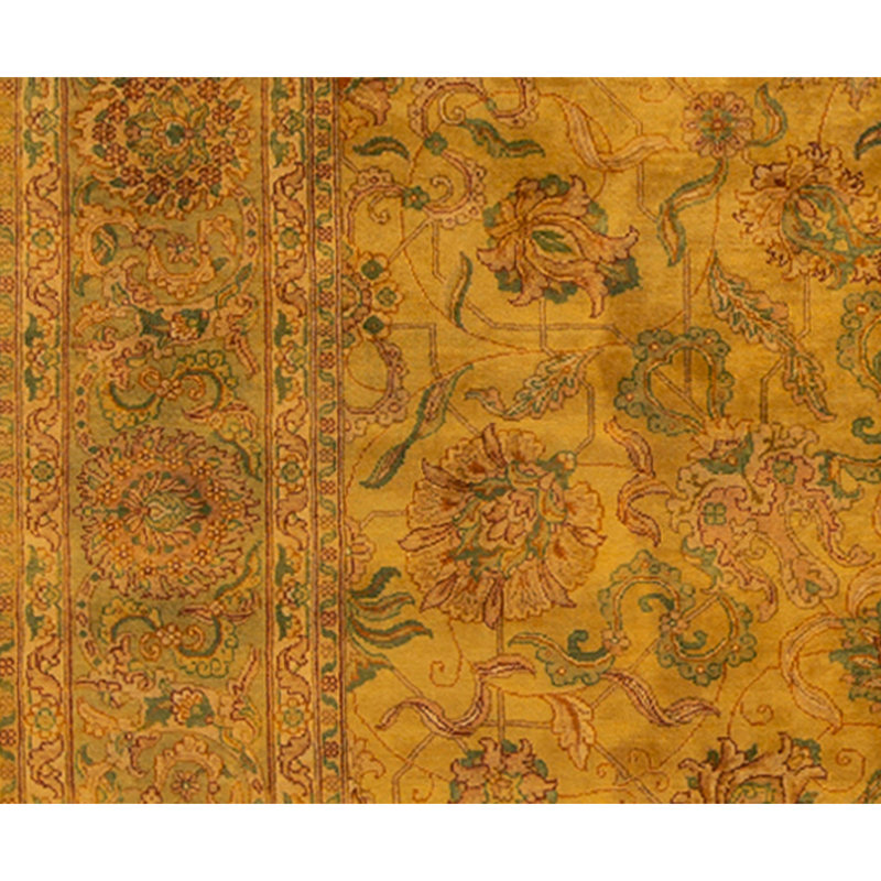 Hand Knotted Wool Oriental Area Rug in Gold And Green