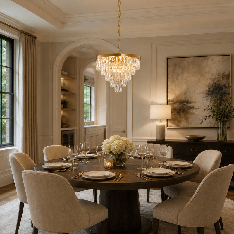 Transitional 12 Light Gold With Crystal Chandelier
