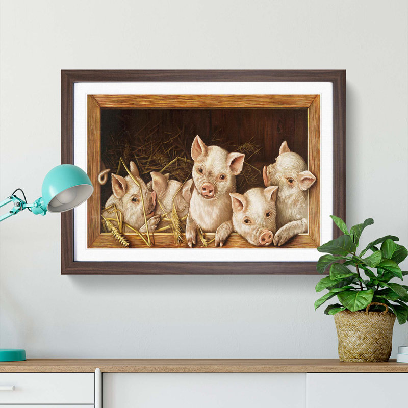 Prize Pigs - Picture Frame Painting Print, Walnut Framed, 48cm H x 65cm W x 2cm D