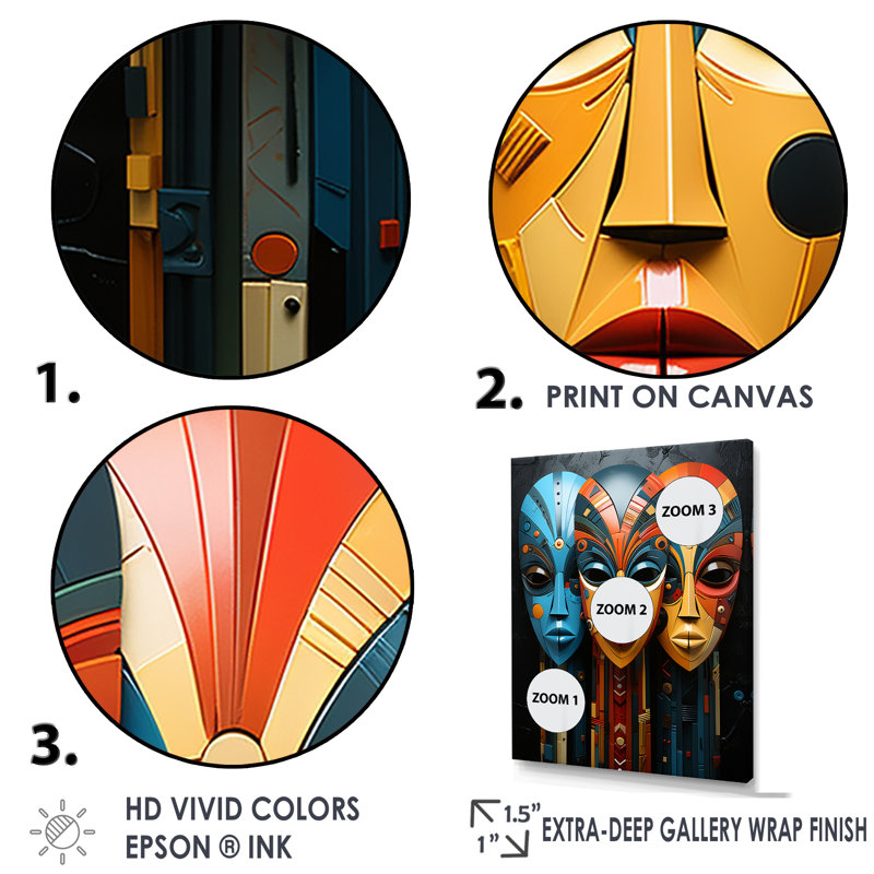 Masques de tribus mystiques d'Afrique sur toile, Cadre doré simple, H 32 po x l 24 po x P 1 po