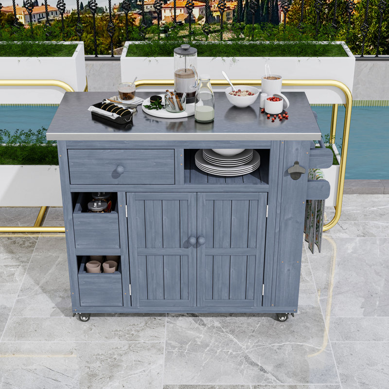 Chariot de cuisine d'extérieur avec comptoir extensible en acier inoxydable, table de préparation pour barbecue avec étagère à épices