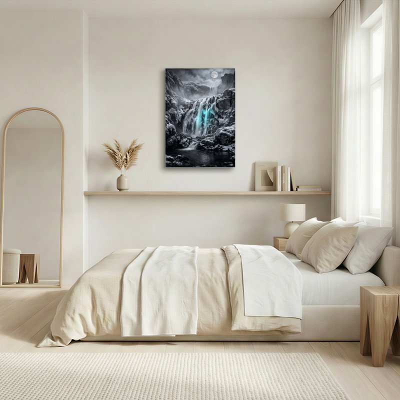 Ensemble de 1 tableau sur toile représentant une cascade au clair de lune, 36"H x 24"W, Wrapped Canvas